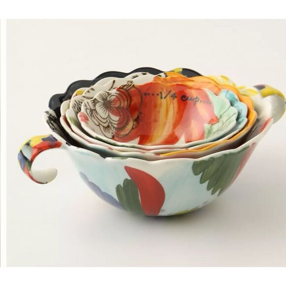 Anthropologie Painted Amaryllis Measuring Cups / New No Box - Picture 2 of 5